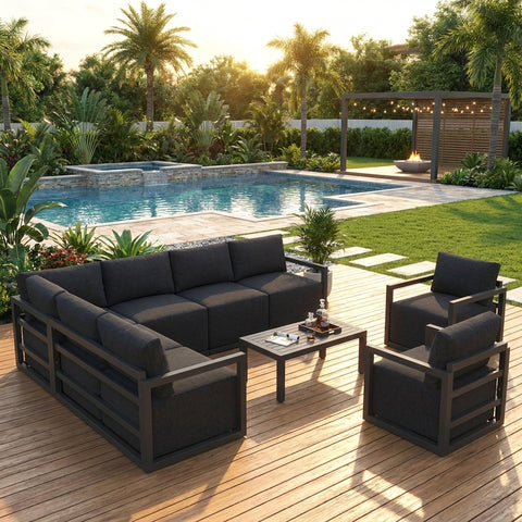 8-Piece Outdoor Aluminium Lounge Set with Coffee Table – Luxury Patio Sofa
