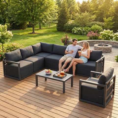 8-Piece Outdoor Aluminium Lounge Set with Coffee Table – Luxury Patio Sofa