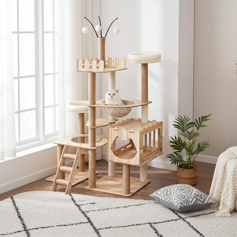 MDF Cat Climbing Frame | Multi-Level Tower with Hideaways