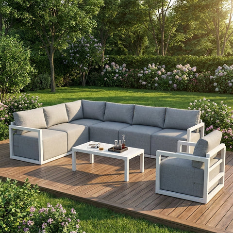 8-Piece Outdoor Aluminium Lounge Set with Coffee Table – Luxury Patio Sofa