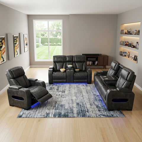 3+2+1 Seater Electric Air Leather Recliner Sofa Set – Dark Grey
