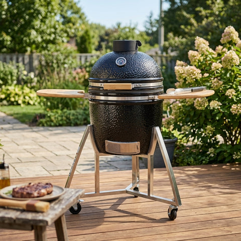 Portable Charcoal Grill 20”-26“ Ceramic BBQ with Cover & Cart