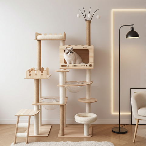 MDF Cat Climbing Frame | Multi-Level Tower with Hideaways