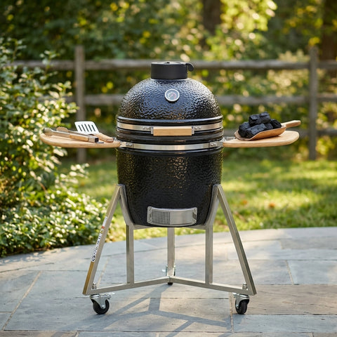 Portable Charcoal Grill 20”-26“ Ceramic BBQ with Cover & Cart