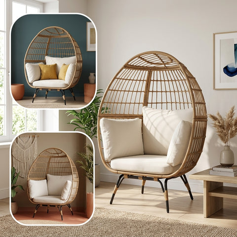 Luxury Standing Egg Chair with Cushion | PE Rattan Patio Lounge Chair