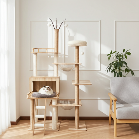 MDF Cat Climbing Frame | Multi-Level Tower with Hideaways