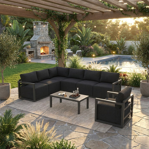 8-Piece Outdoor Aluminium Lounge Set with Coffee Table – Luxury Patio Sofa