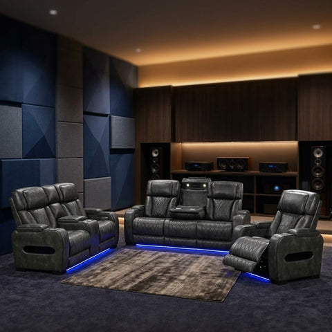 3+2+1 Seater Electric Air Leather Recliner Sofa Set – Dark Grey