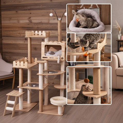 MDF Cat Climbing Frame | Multi-Level Tower with Hideaways