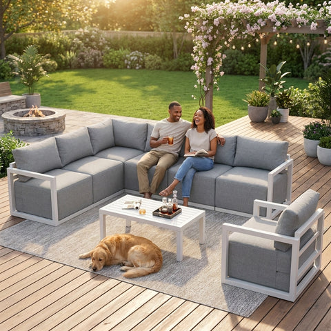 8-Piece Outdoor Aluminium Lounge Set with Coffee Table – Luxury Patio Sofa