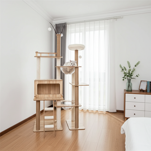 MDF Cat Climbing Frame | Multi-Level Tower with Hideaways