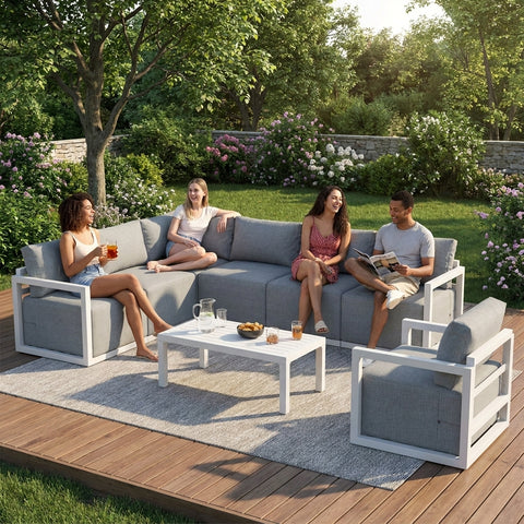 8-Piece Outdoor Aluminium Lounge Set with Coffee Table – Luxury Patio Sofa