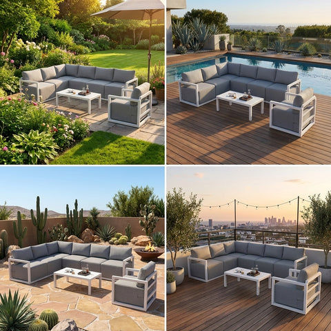 8-Piece Outdoor Aluminium Lounge Set with Coffee Table – Luxury Patio Sofa