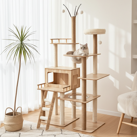 MDF Cat Climbing Frame | Multi-Level Tower with Hideaways