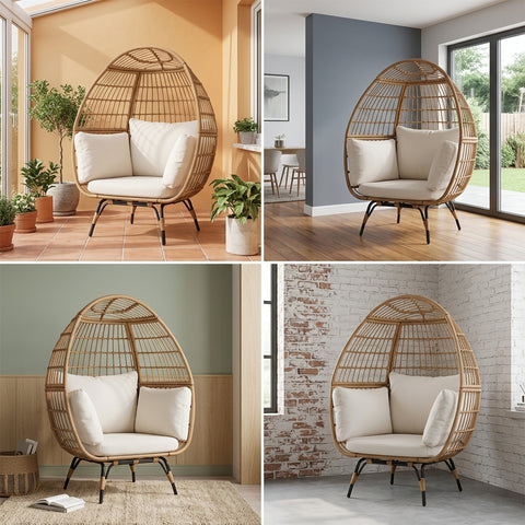 Luxury Standing Egg Chair with Cushion | PE Rattan Patio Lounge Chair