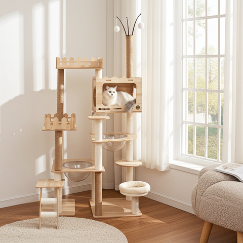 MDF Cat Climbing Frame | Multi-Level Tower with Hideaways