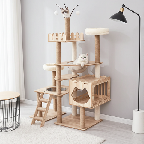 MDF Cat Climbing Frame | Multi-Level Tower with Hideaways