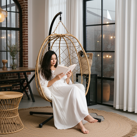 CozyNest Weave Foldable Egg Chair – Beige - Free Shipping image 1