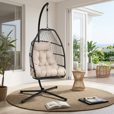 European Foldable Rattan Egg Chair with Cushion
