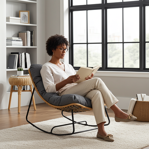 CozyNest Rattan Rocking Chair + Cushion image 8