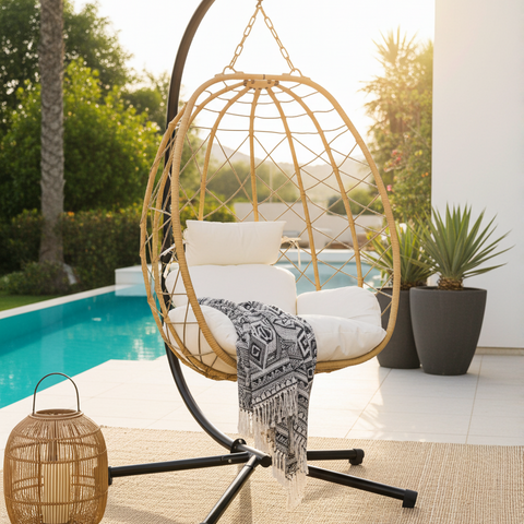 CozyNest Weave Foldable Egg Chair – Beige - Free Shipping image 2