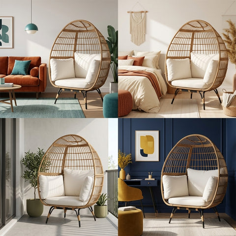 Luxury Standing Egg Chair with Cushion | PE Rattan Patio Lounge Chair