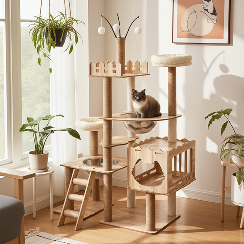 MDF Cat Climbing Frame | Multi-Level Tower with Hideaways