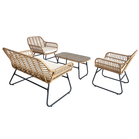 4-Piece Rattan Chair and Table Set with Cushions Modern Outdoor Lounge Set image 9