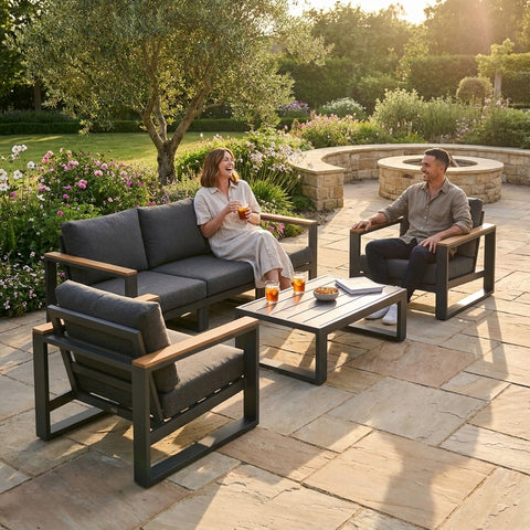 5 Seater Grandeur Outdoor Lounge Suite with Teak Accents | Aluminium Sofa Set Australia