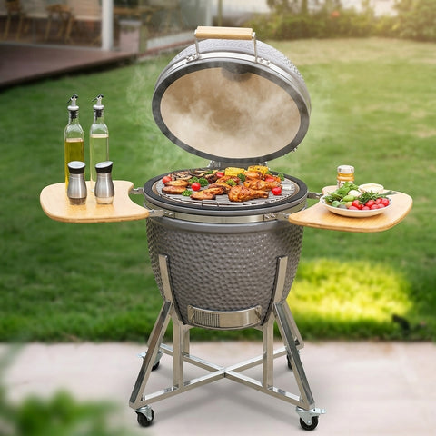Portable Charcoal Grill 20”-26“ Ceramic BBQ with Cover & Cart
