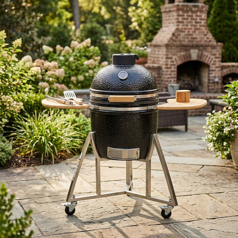 Portable Charcoal Grill 20”-26“ Ceramic BBQ with Cover & Cart