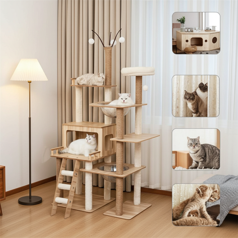MDF Cat Climbing Frame | Multi-Level Tower with Hideaways