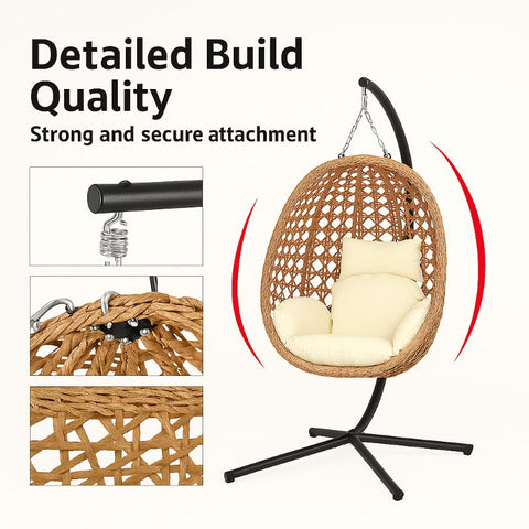 CozyNest Foldable Egg Chair - Beige - Free Shipping image 6