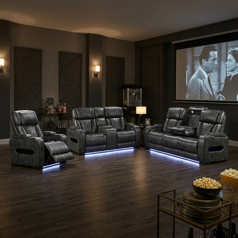 3+2+1 Seater Electric Air Leather Recliner Sofa Set – Dark Grey