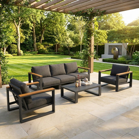 5 Seater Grandeur Outdoor Lounge Suite with Teak Accents | Aluminium Sofa Set Australia