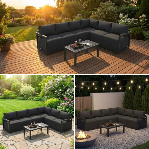 7-Piece Outdoor Aluminium Lounge Sofa Set with Coffee Table - Patio Furniture Australia