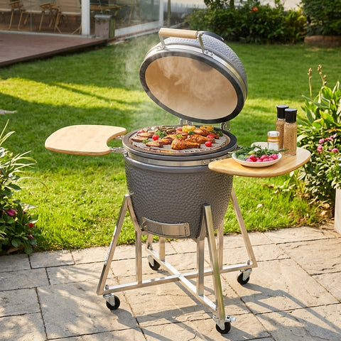 Portable Charcoal Grill 20”-26“ Ceramic BBQ with Cover & Cart