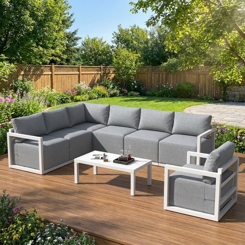 8-Piece Outdoor Aluminium Lounge Set with Coffee Table – Luxury Patio Sofa