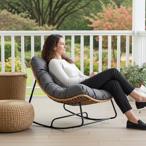 CozyNest Rattan Rocking Chair + Cushion image 3