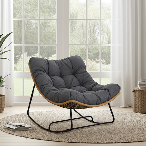 CozyNest Rattan Rocking Chair + Cushion image 7