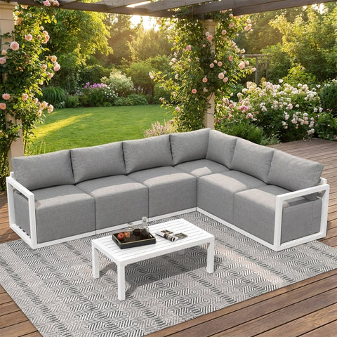 7-Piece Outdoor Aluminium Lounge Sofa Set with Coffee Table - Patio Furniture Australia