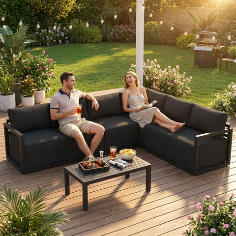 7-Piece Outdoor Aluminium Lounge Sofa Set with Coffee Table - Patio Furniture Australia