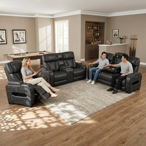3+2+1 Seater Electric Air Leather Recliner Sofa Set – Dark Grey