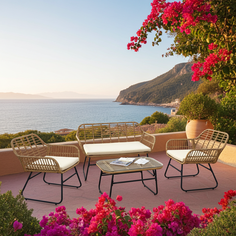 4-Piece Rattan Chair and Table Set with Cushions Modern Outdoor Lounge Set image 3