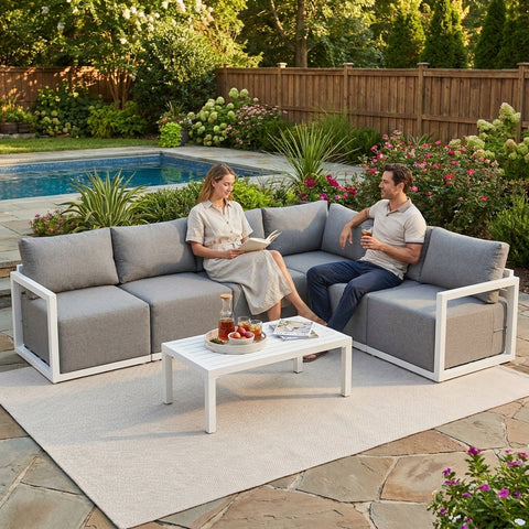 7-Piece Outdoor Aluminium Lounge Sofa Set with Coffee Table - Patio Furniture Australia
