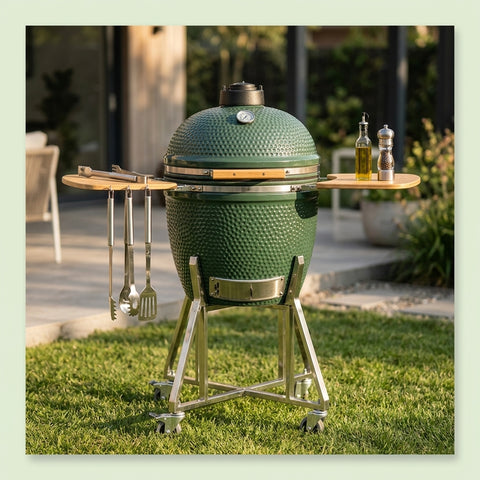 Portable Charcoal Grill 20”-26“ Ceramic BBQ with Cover & Cart