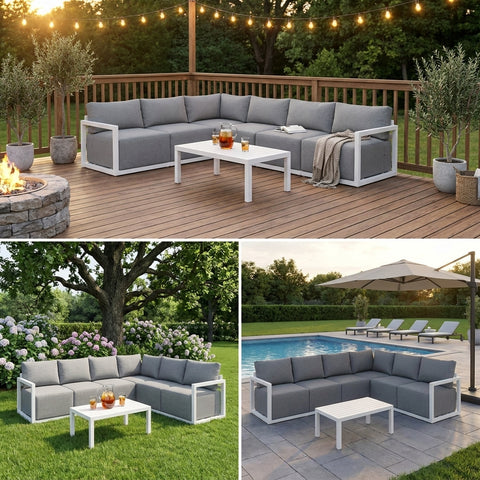 7-Piece Outdoor Aluminium Lounge Sofa Set with Coffee Table - Patio Furniture Australia