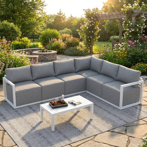 Luxury 7-Piece Outdoor Aluminium Lounge Sofa Set with Coffee Table