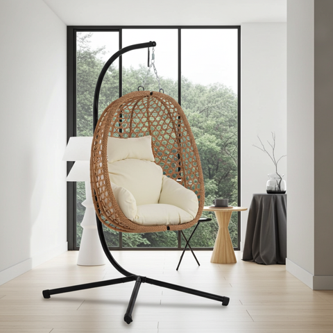 CozyNest Foldable Egg Chair - Beige - Free Shipping image 9