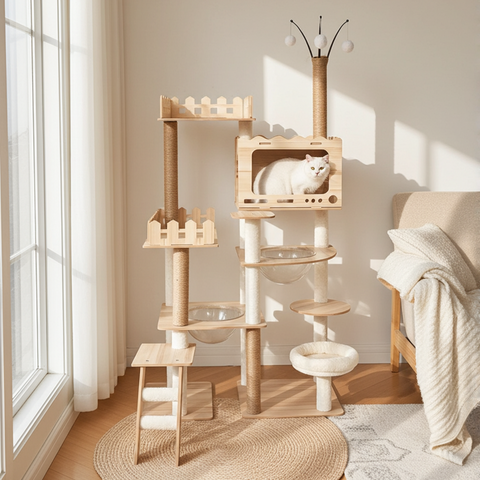 MDF Cat Climbing Frame | Multi-Level Tower with Hideaways
